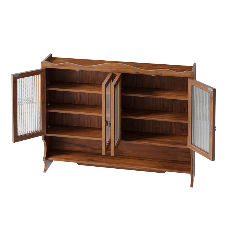 Armoire murale 39,37 po à 4 portes rétro, avec deux niveaux de rangement et un support à crochets ouverts, convient aux salles de bain, cuisines, salles à manger, brun