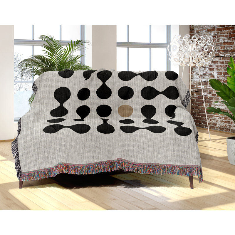 Jeté en mélange de coton à pois Lissa, L 60 po x l 50 po, Beige / noir / blanc cassé