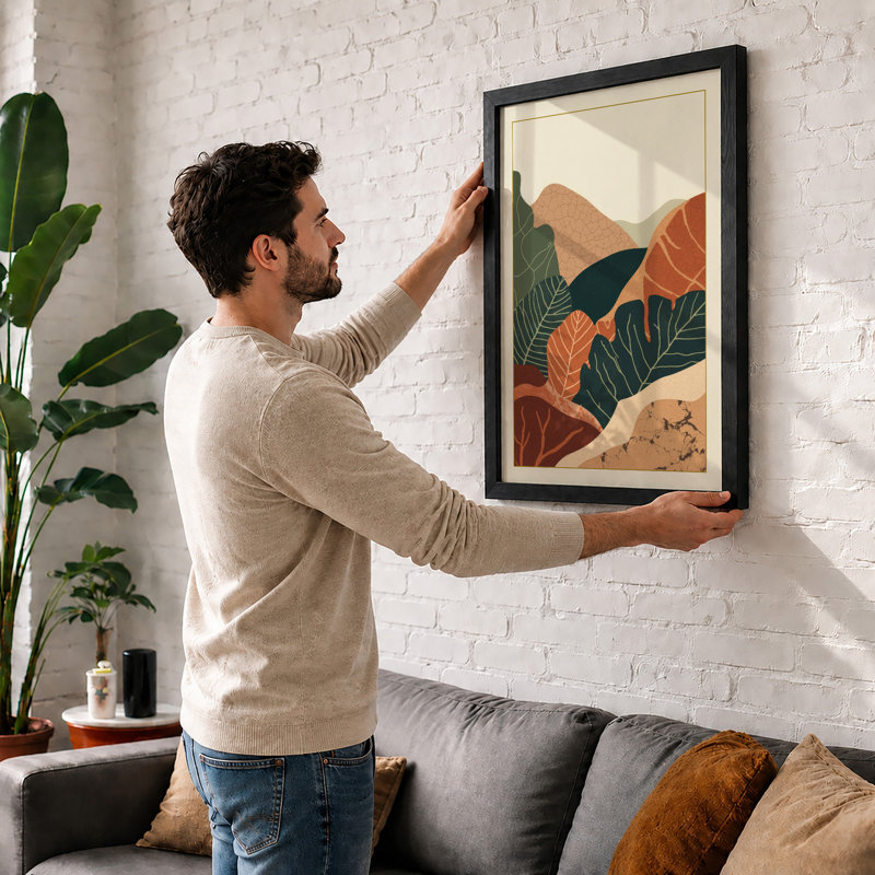 Layered Hills in Rust Scandinavian - Framed Print, A1 - 84.1 x 59.4 cm, Oak