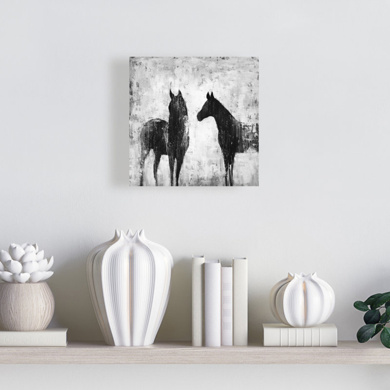 Toile chevaux noirs et blancs | Décoration de chambre à coucher