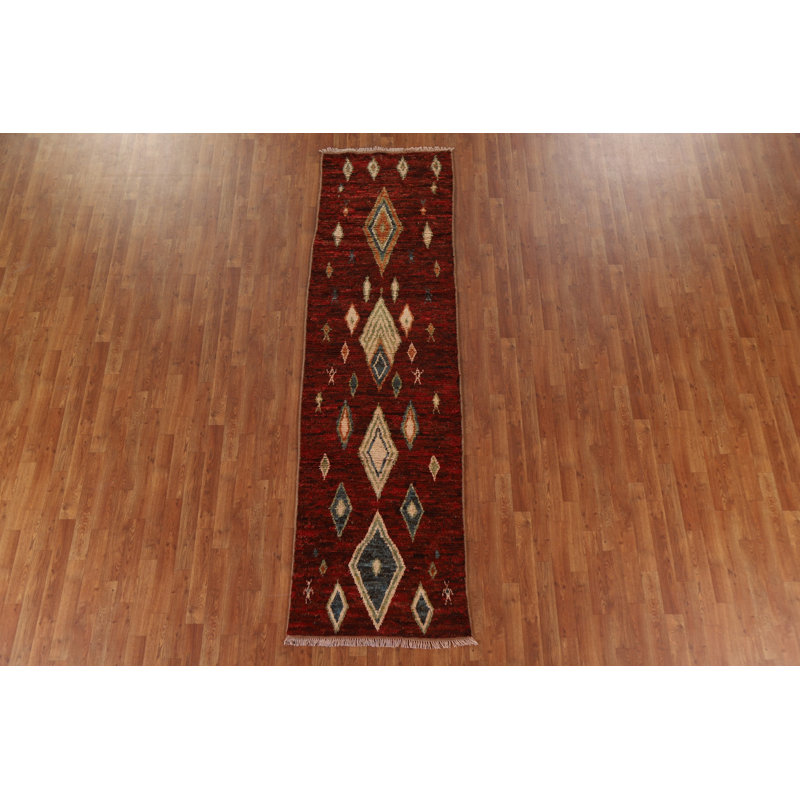Tapis rouge rouge en laine noué à la main 3 x 10