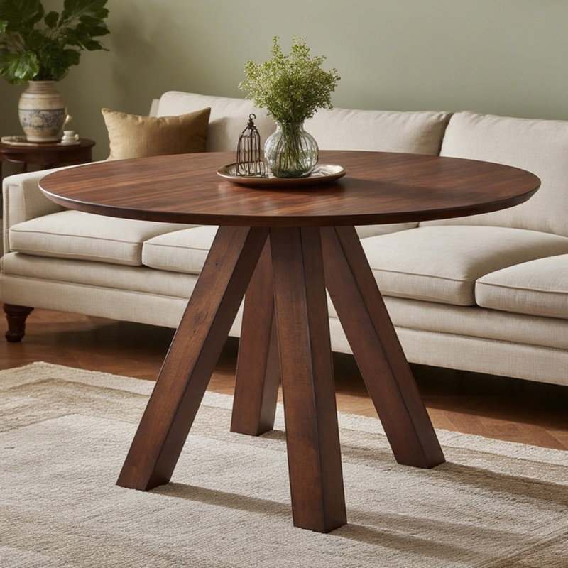 Pelaga 47" Dining Table Mid Century Modern Farmhouse Round, Vintage Rustic Solid Wood