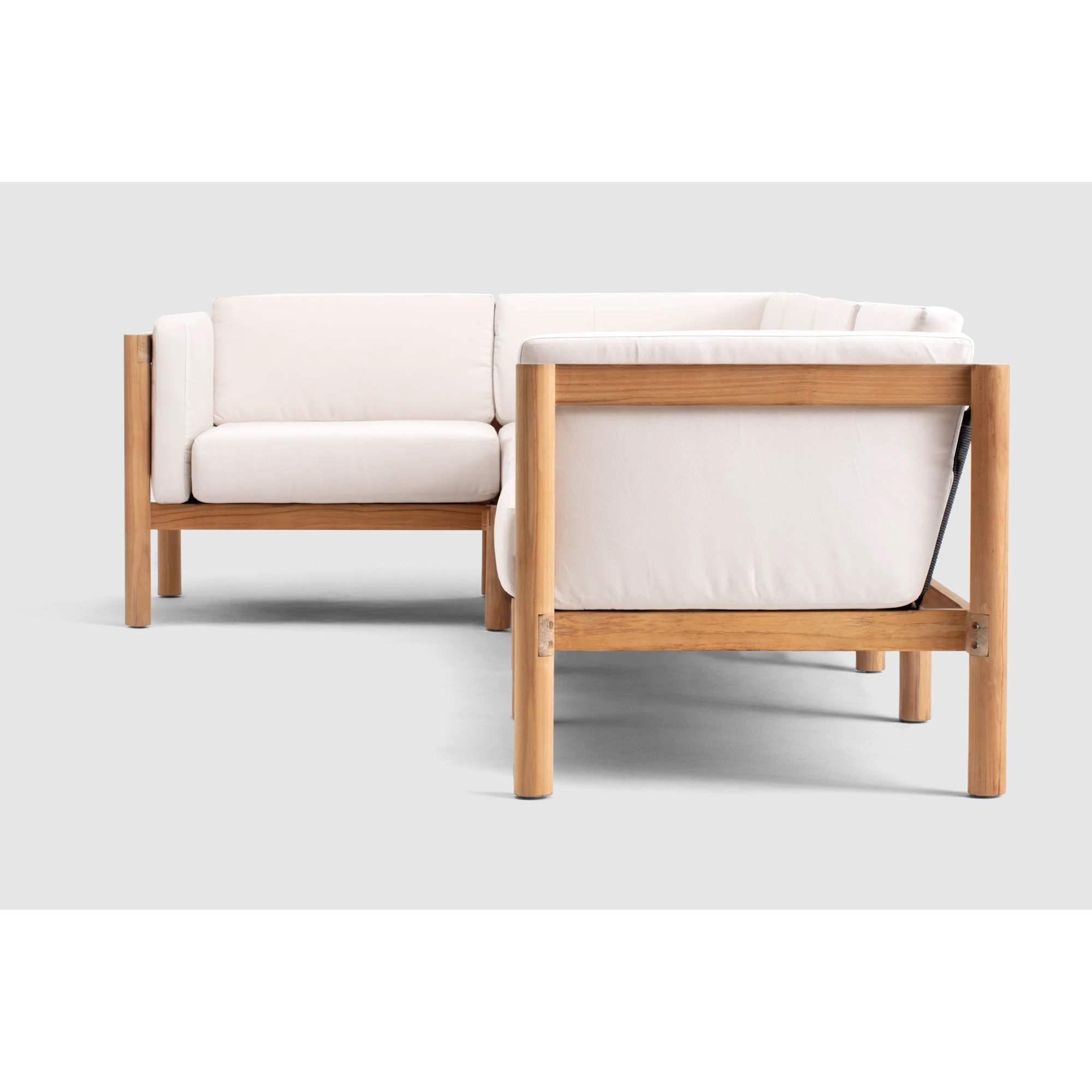 Haven 4-Piece Teak Outdoor Sectional With Sunbrella Cushions In Graystone, 4, Sunbrella Canvas