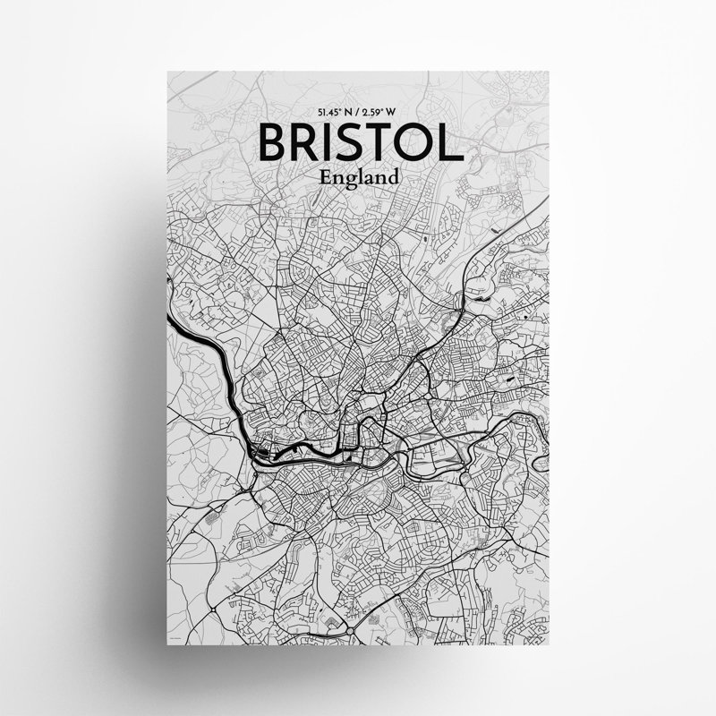 Bristol, carte de la ville, impression, H 36 po x l 24 po x P 0,05 po, Encre
