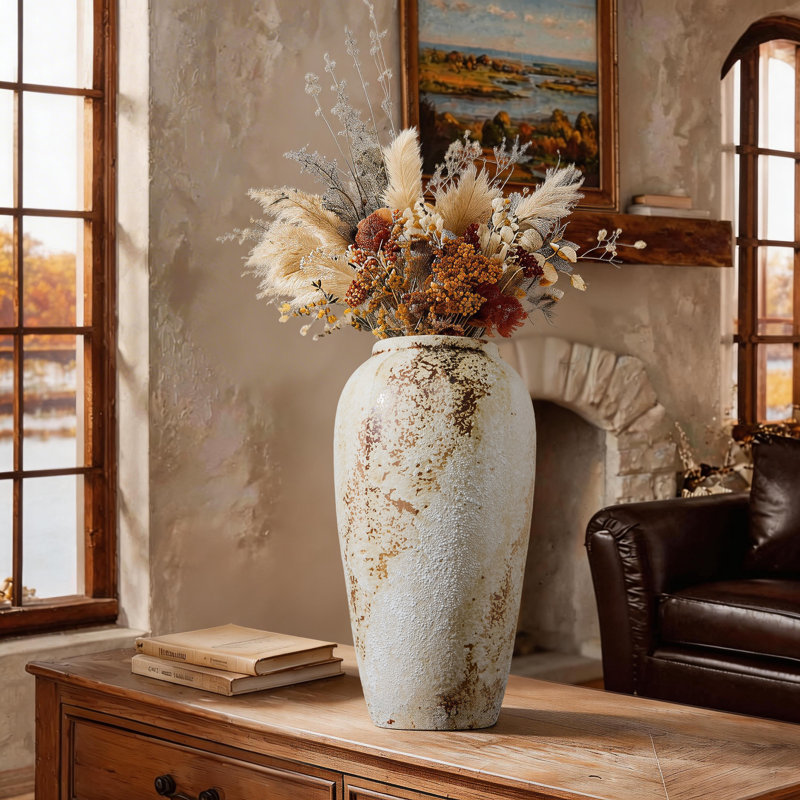 Vase de table texturé en céramique fait à la main de style rustique pour la maison, le bureau, la chambre à coucher et le salon