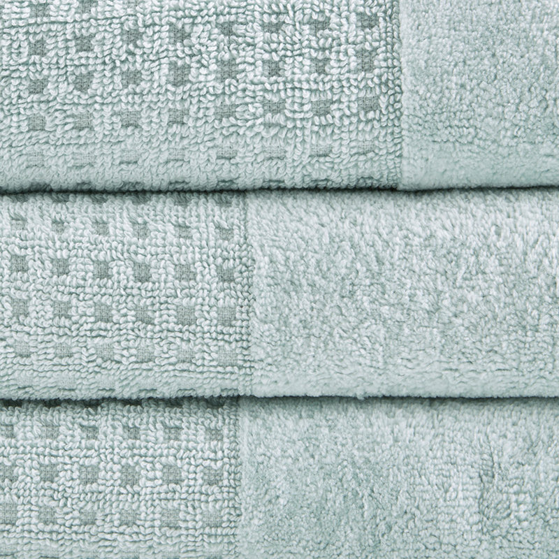 Cotton Waffle Jacquard Antimicrobial Bath Towel 6 Piece Set, Seafoam