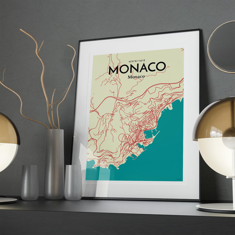Monaco City Map In Tricolour - No Frame Print, 27.6cm H x 19.7cm W x 0.05cm D