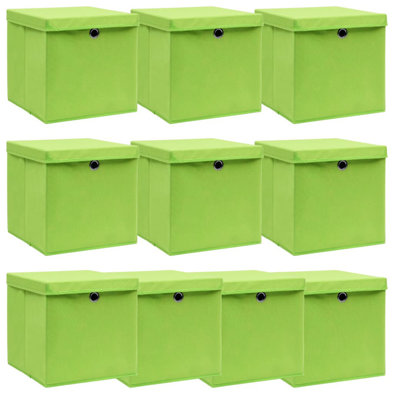 Storage Boxes with Lids Fabric, Green, 28cm H x 28cm W x 28cm D