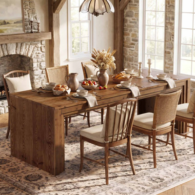Farmhouse Solid Wood Rectangular Kitchen Table with Cross Base
