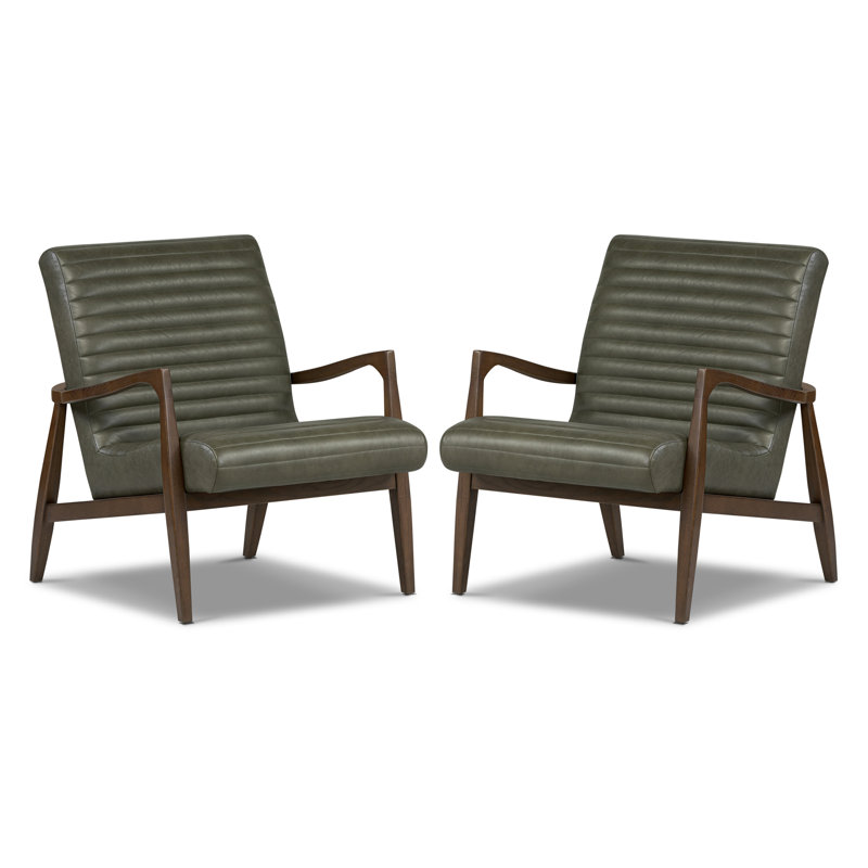 Fauteuil en cuir véritable Rowan, Cuir véritable vert olive