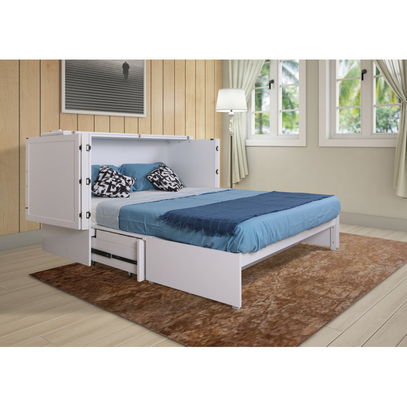 Kaneshiro Solid Wood Murphy Storage Bed, White, Queen
