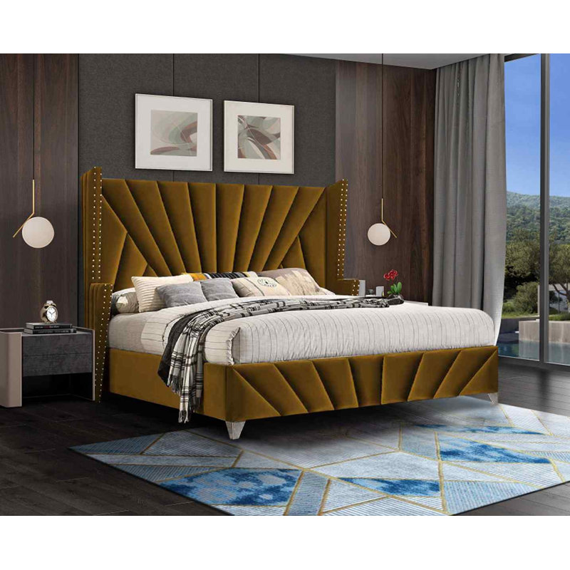 Upholstered Velvet Bed, Single (3'), Mustard