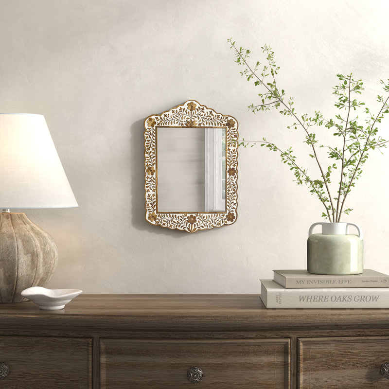 Ren Botanic Bone Inlay Traditional Distressed Accent Mirror, Brown