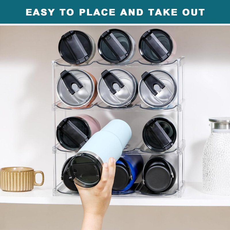 Stackable Water Bottle Organizer Holder - For Stanley & Others' Large Tumbler Organization - Clear Wine Rack, Bottle Holder For Home Countertop Fridge Pantry Shelf, 4 Tier Hold 12