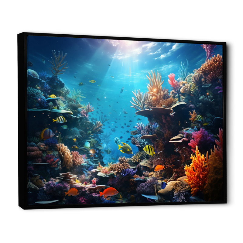 Corail, paysage marin I - reproductions d'art mural côtier, H 12 po x l 20 po x P 1 po, Cadre flottant noir