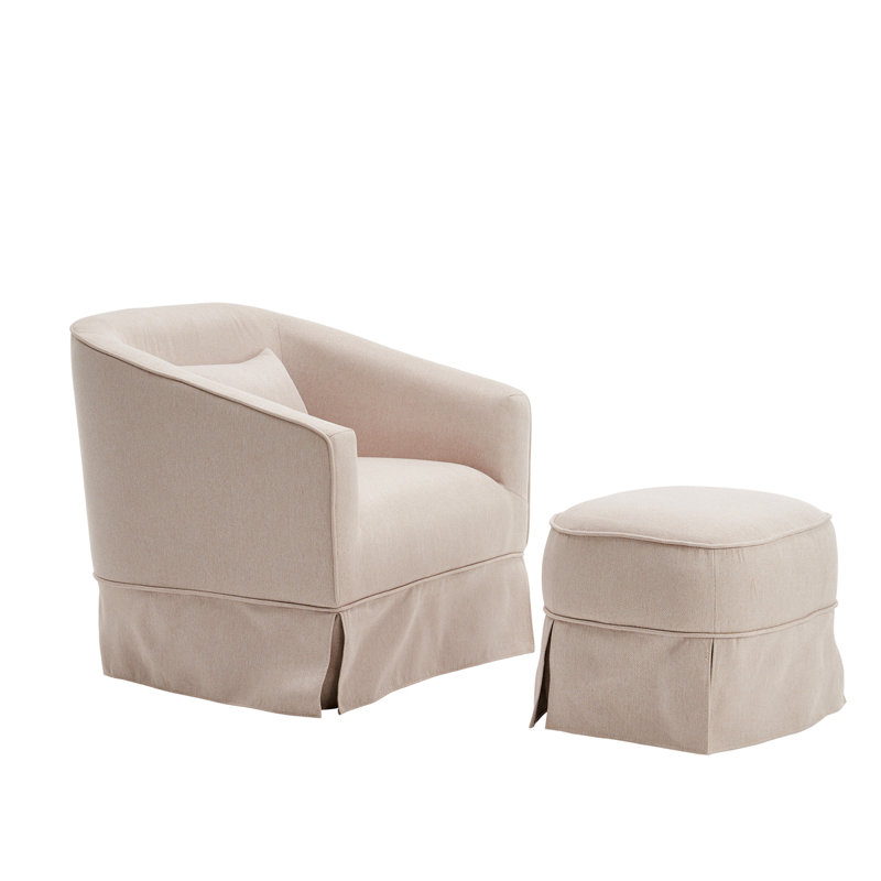 Sharolynn Linen Swivel Barrel Chair with Ottoman