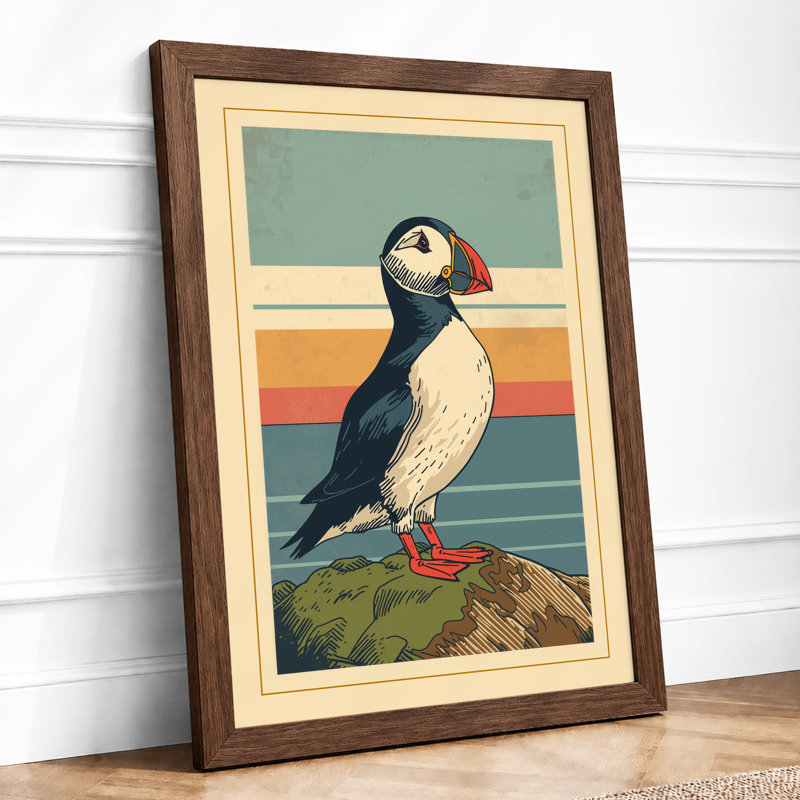 Puffin At Rest Japandi - Print, Walnut, A1 - 84.1 x 59.4 cm