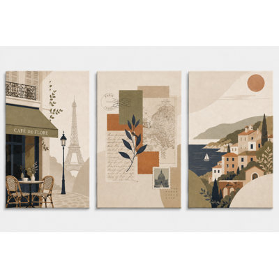 Grand ensemble de 3 reproductions d'art sur toile, Paris Tour Eiffel, impression rétro sur toile pour salon 16 x 24 po