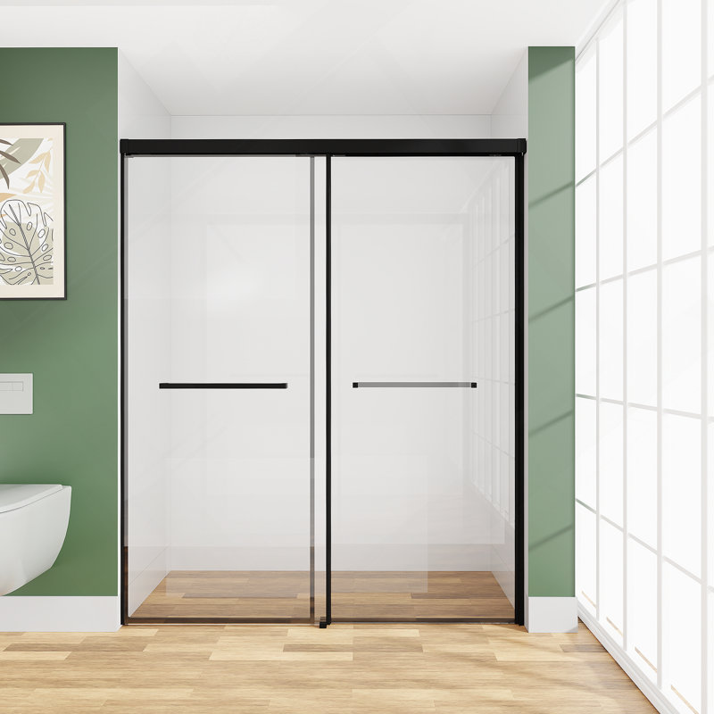 60 in. W x 72 in. H Sliding Shower Door, Semi-Frameless Double Sliding Glass Shower Door with 1/4 in. Tempered Clear Glass,Matte Black