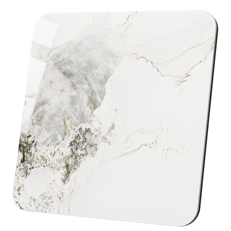 Plateau de table carré en pierre frittée blanche brillante – Plateau de remplacement à monter soi-même pour salle à manger familiale, cuisine, location, rénovation de maison, patio, camping et bricolage extérieur