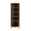 Étagère d'angle à 5 niveaux, bibliothèque d'angle de 67 po de hauteur, étagère d'angle autoportante en bois avec portes coulissantes et tablettes ouvertes, gain de place, armoire de rangement d'angle moderne pour le salon, la cuisine, le bureau (noyer)