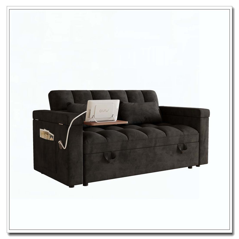 Canapé-lit de 65 pouces 3 en 1 pliable de grande taille, Noir