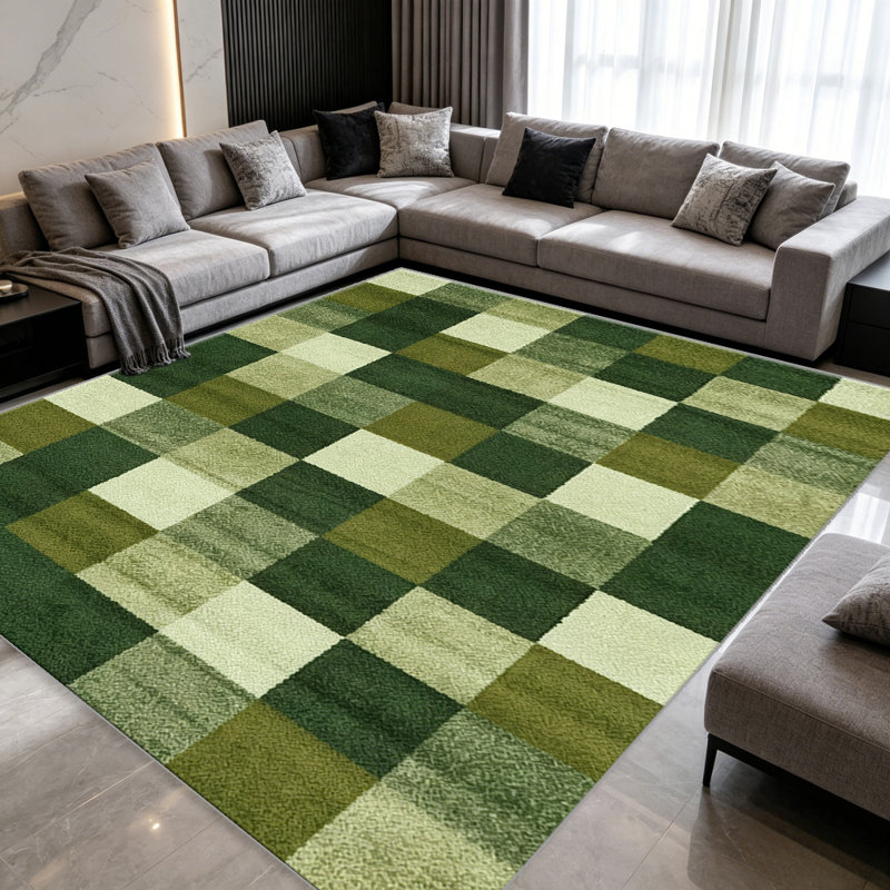 Green Plaid Pattern carpet-easy to clean, machine-washable, soft and comfortable; suitable for door mats, kitchens, living rooms, bedrooms, corridors, and laundry areas. Easy to clean, durable carpet for home decoration.