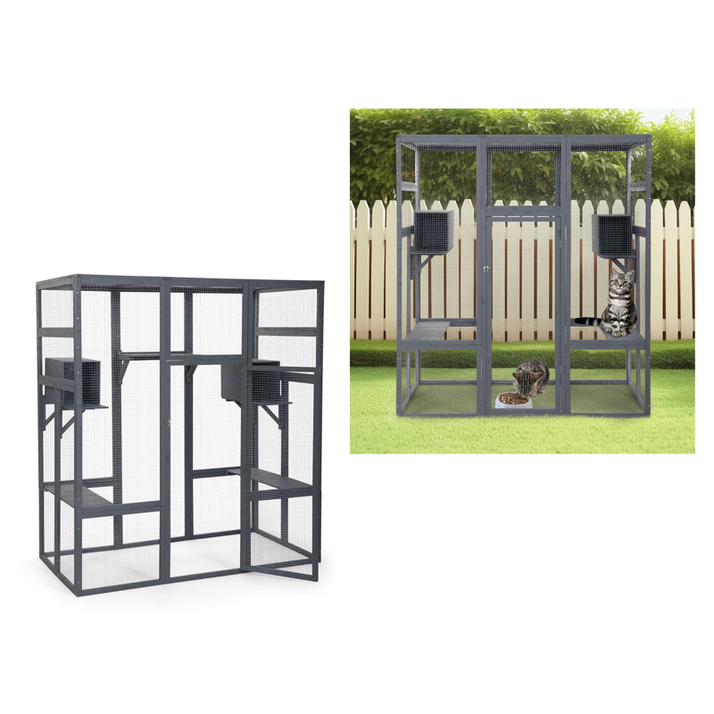 Large Cat Cage, 70" H x 62.5" W x 32.35" D, Gray