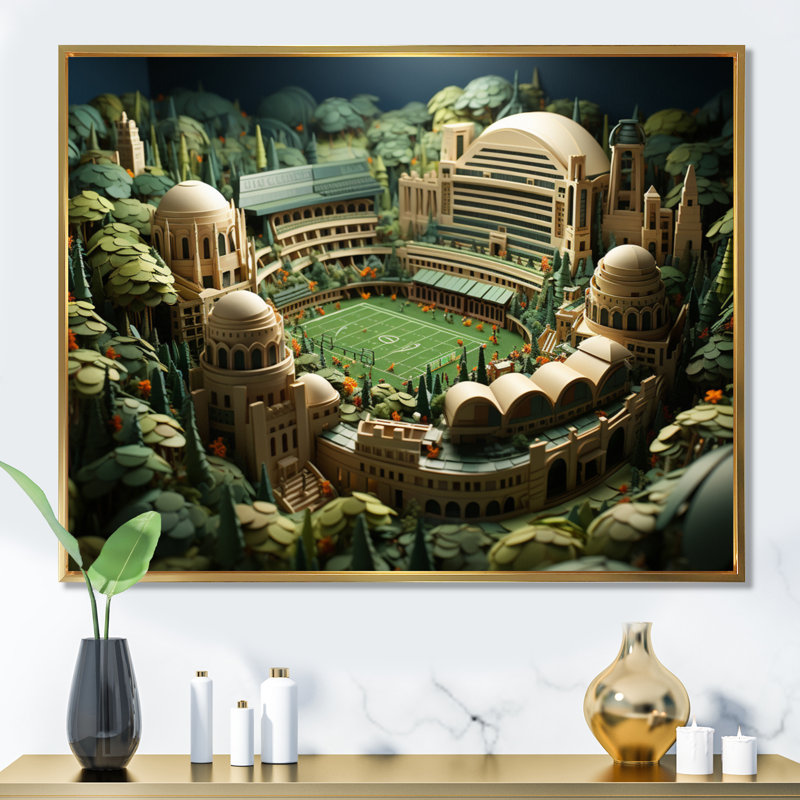 Koldo Stadiums, champ de gloire sur toile, Cadre flottant doré, H 34 po x l 44 po x P 1,5 po