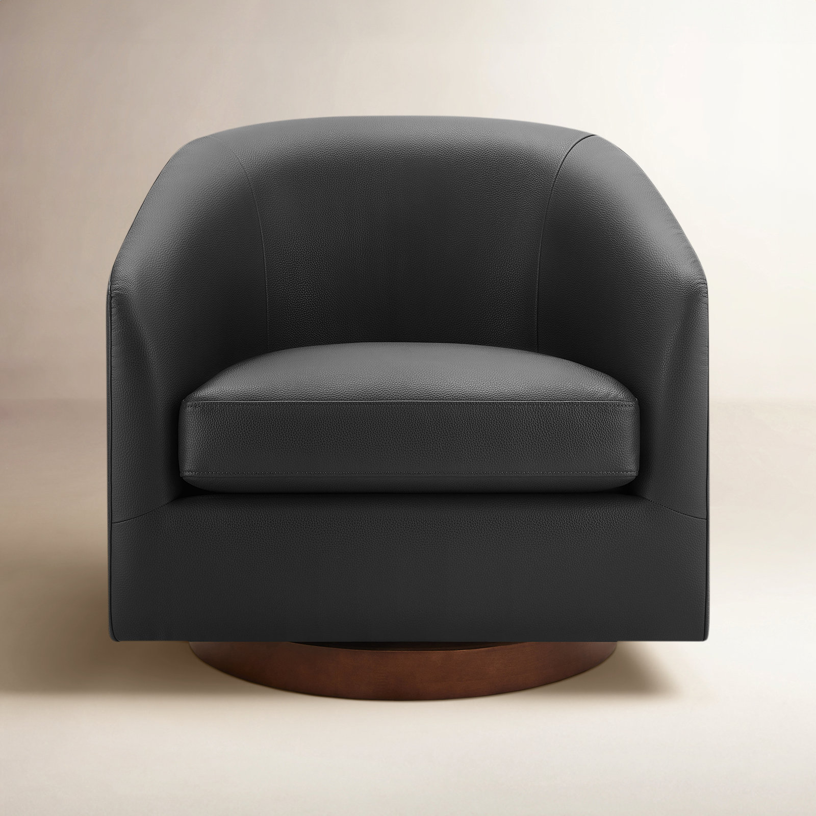Bennett Vegan Leather Swivel Barrel Chair, Charming Black Vegan Leather