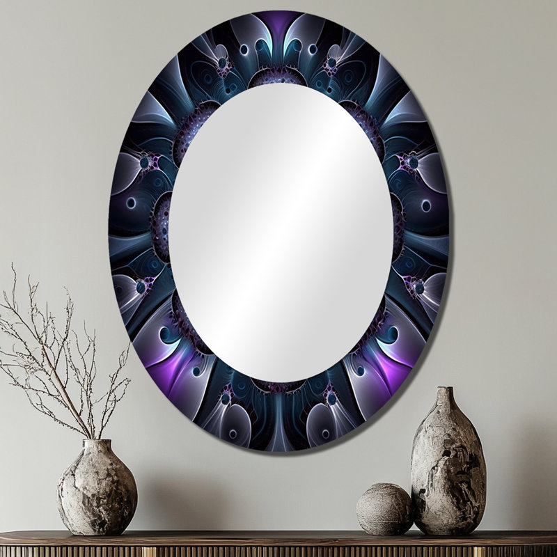 Celestial Mandala In Mysterious Purple & Blue I - Geometric Oval Decorative Mirror On Metal, 40" x 30"
