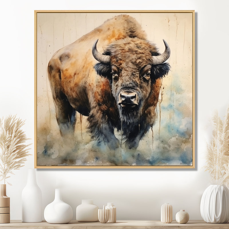Buffalo Majesty - Animals Wall Art Prints, 24" H x 24" W, Maple, Floater Framed