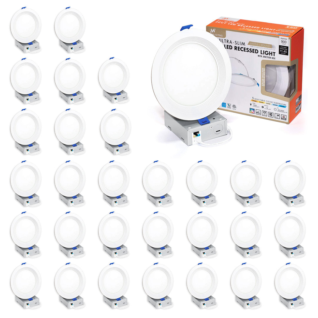 6'' Selectable Color Temperature Dimmable Air-Tight IC Rated LED Canless Recessed Lighting Kit (Set of 30) MW LIGHTING