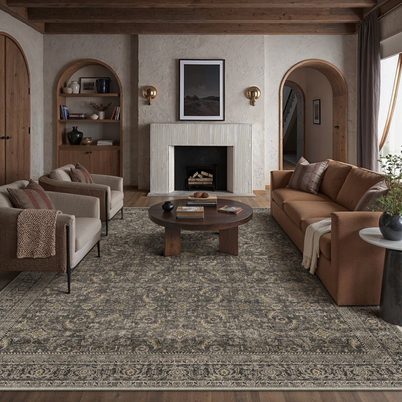 Tapis oriental rétro noir, Rectangle 5 pi x 7 pi 6 po