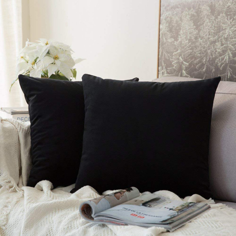 Housse de coussin en velours uni, H 20 po x l 20 po, Noir