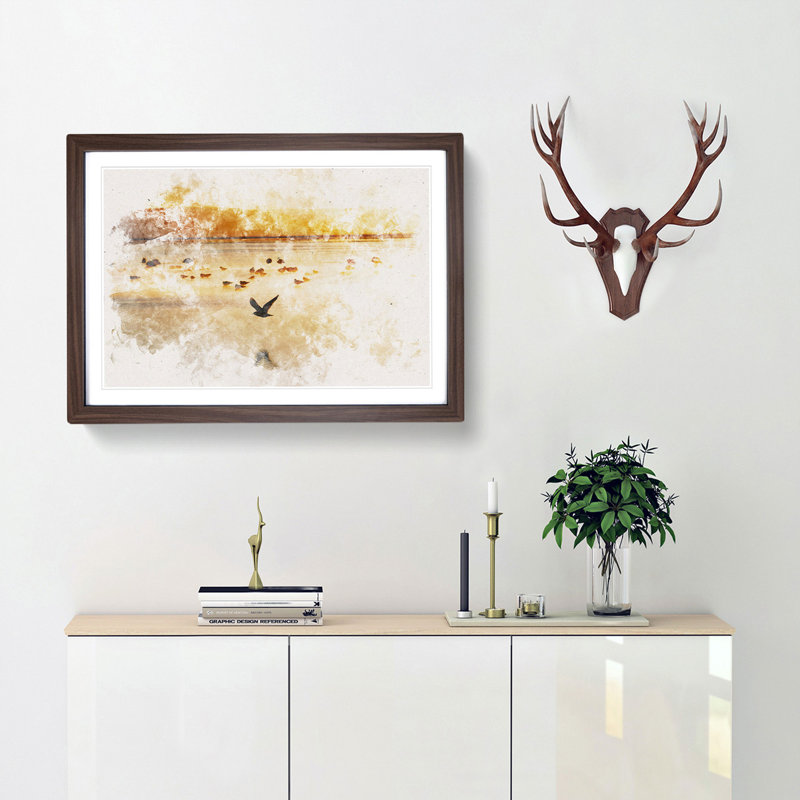Birds on the Beach - Framed Print, 45cm H x 63cm W x 2cm D, Walnut Framed
