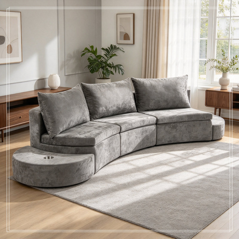 Canapé modulaire incurvé avec porte-gobelets, Gris
