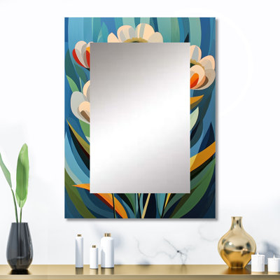 Désert fleur de fleurs de renoncule géométrique II - miroir de renoncule, miroir mural décoratif traditionnel, impression sur métal