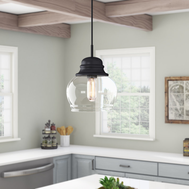 Hendina 1-Light Dimmable Dome Pendant , Black