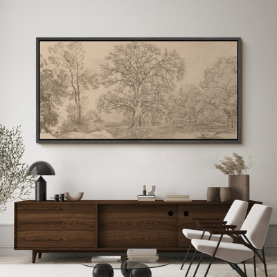 Rustic Countryside Vintage Landscape Sketch Tree and Landscape Pattern Modern Art Extra Large Artwork Print Wall Art