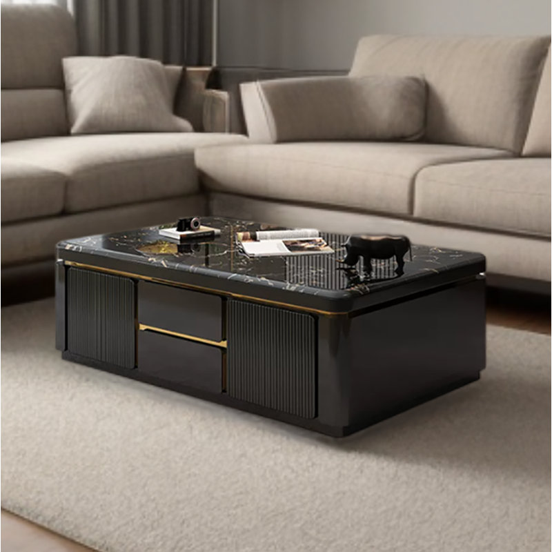 Table basse moderne et simple en marbre de luxe, H 18,11 po x L 47,24 po x l 23,62 po, Noir