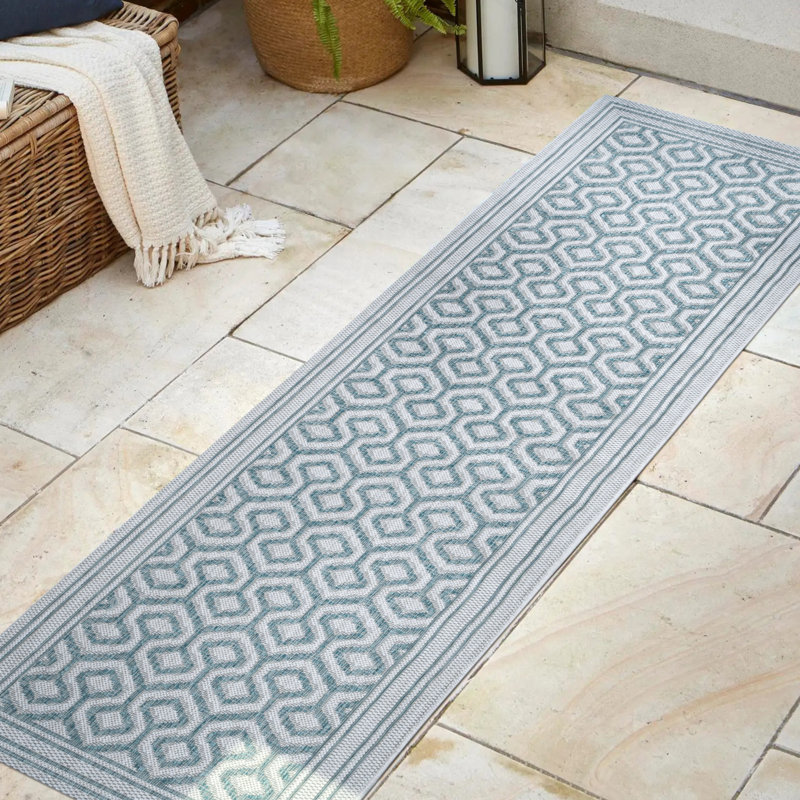 Tapis bleu sarcelle / gris Fidler, Tapis de couloir 2 pi 2 po x 10 pi