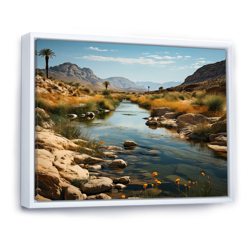 Désert oasis III sur toile, Cadre flottant blanc, H 12 po x l 20 po x P 1 po