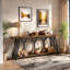 Console industrielle extra longue 70,9 po avec tablettes de rangement à 2 niveaux, structure rustique en métal brun et noir pour les intérieurs modernes