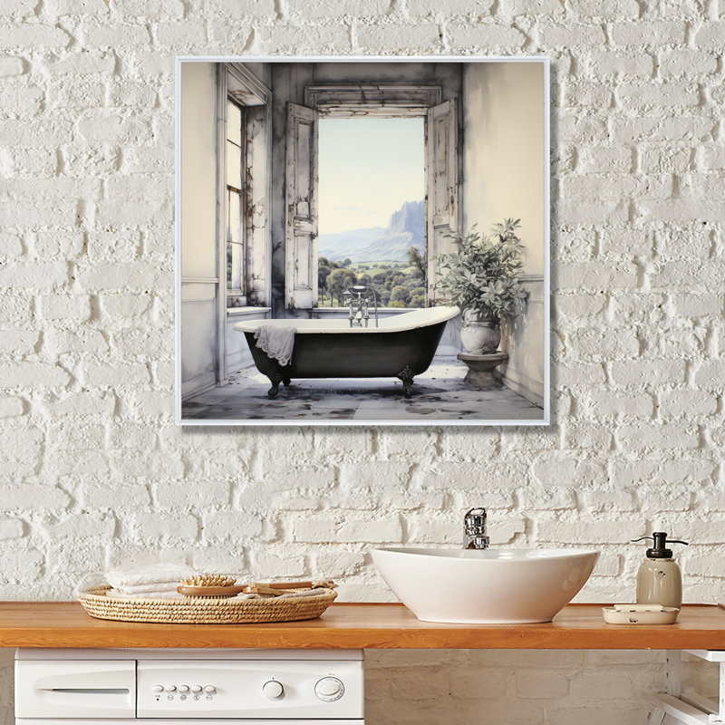 Impression sur toile Bath, H 24 po x l 24 po, Reproduction avec cadre flottant, Blanc
