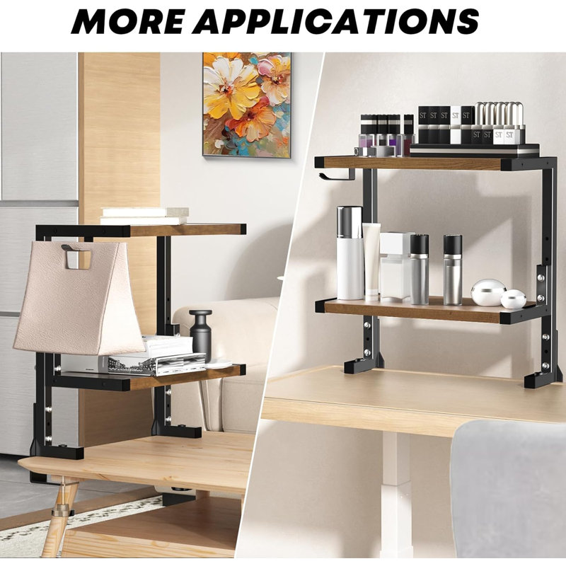 Desk Shelf Clamp-On Above Or Under - 15 Inch Clamp Desktop Shelf, Over Or Under Table Clamp Shelf, Desk Organizer Shelf For Office Accessories, Gaming Devices