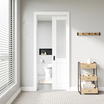 Glass Frosted Manufactured Wood Prefinished Sliding Door with Hardware Kit and Door Frame
