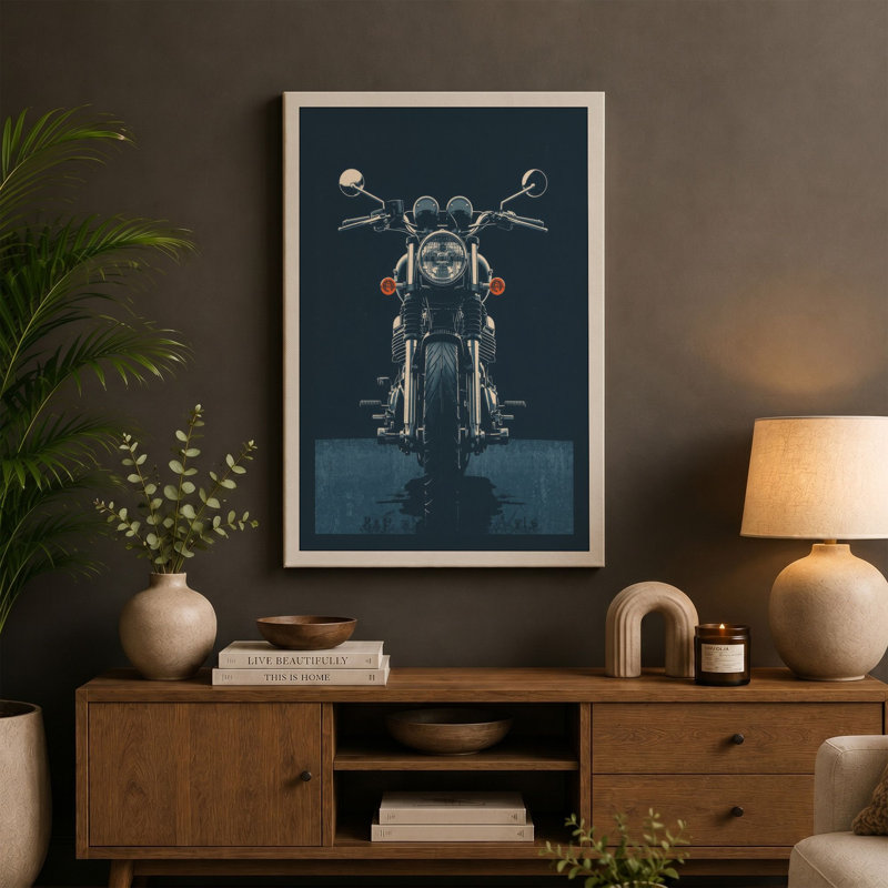 Motorcycle Head-On Modern - Wrapped Canvas, 18x12 - 45.7 x 30.5 cm, White Border