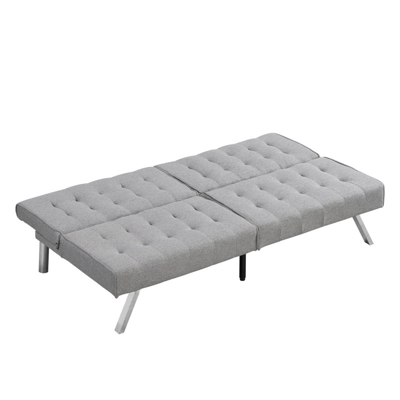 Canapé-lit polyvalent en bois avec pieds en acier inoxydable pour des espaces de vie élégants, Gris