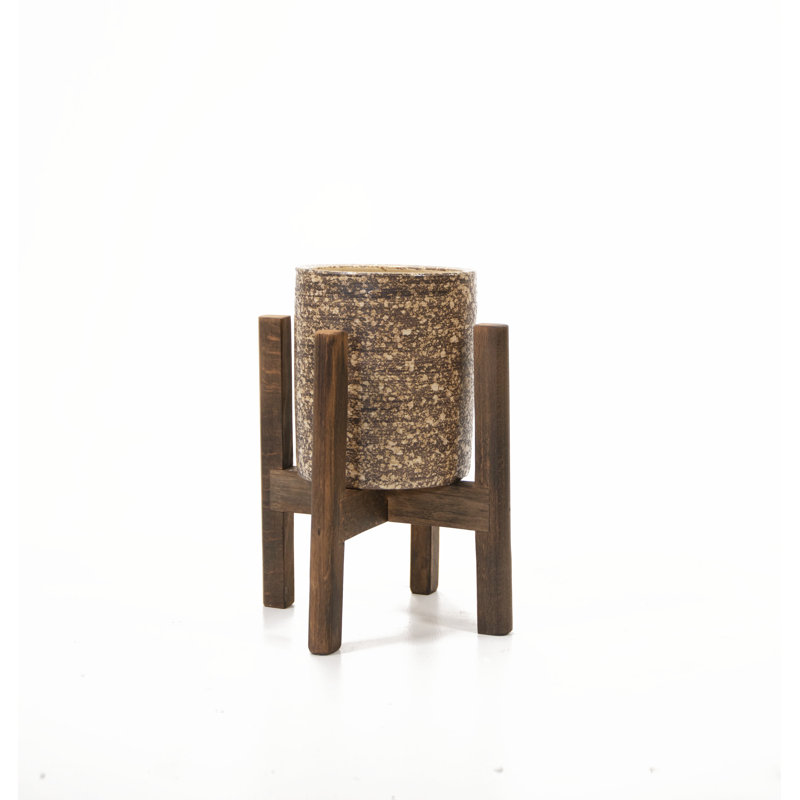 Pot de fleurs en bois, H 5 po x l 4,7 po x P 4,7 po, Brun rustique / noyer